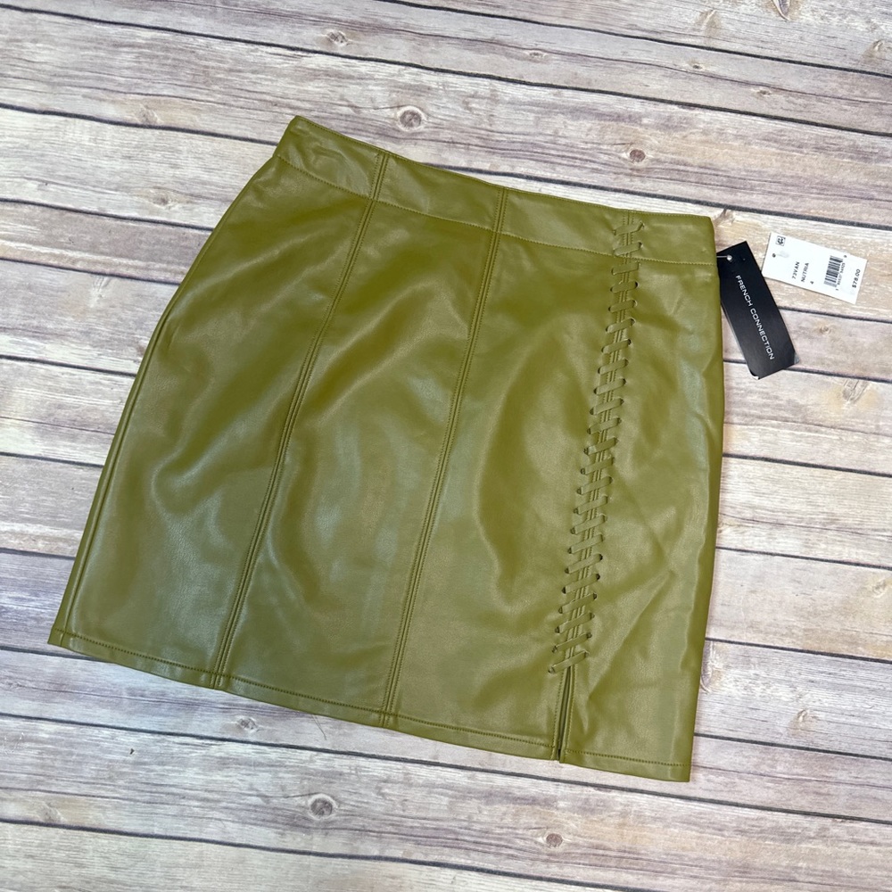 French Connection Crolenda PU Leather Nutria Stitch Mini Skirt Size 4 - Picture 4 of 8